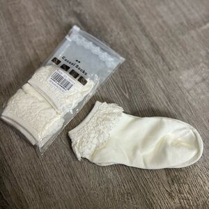 Casual Socks Cream Lace Trim